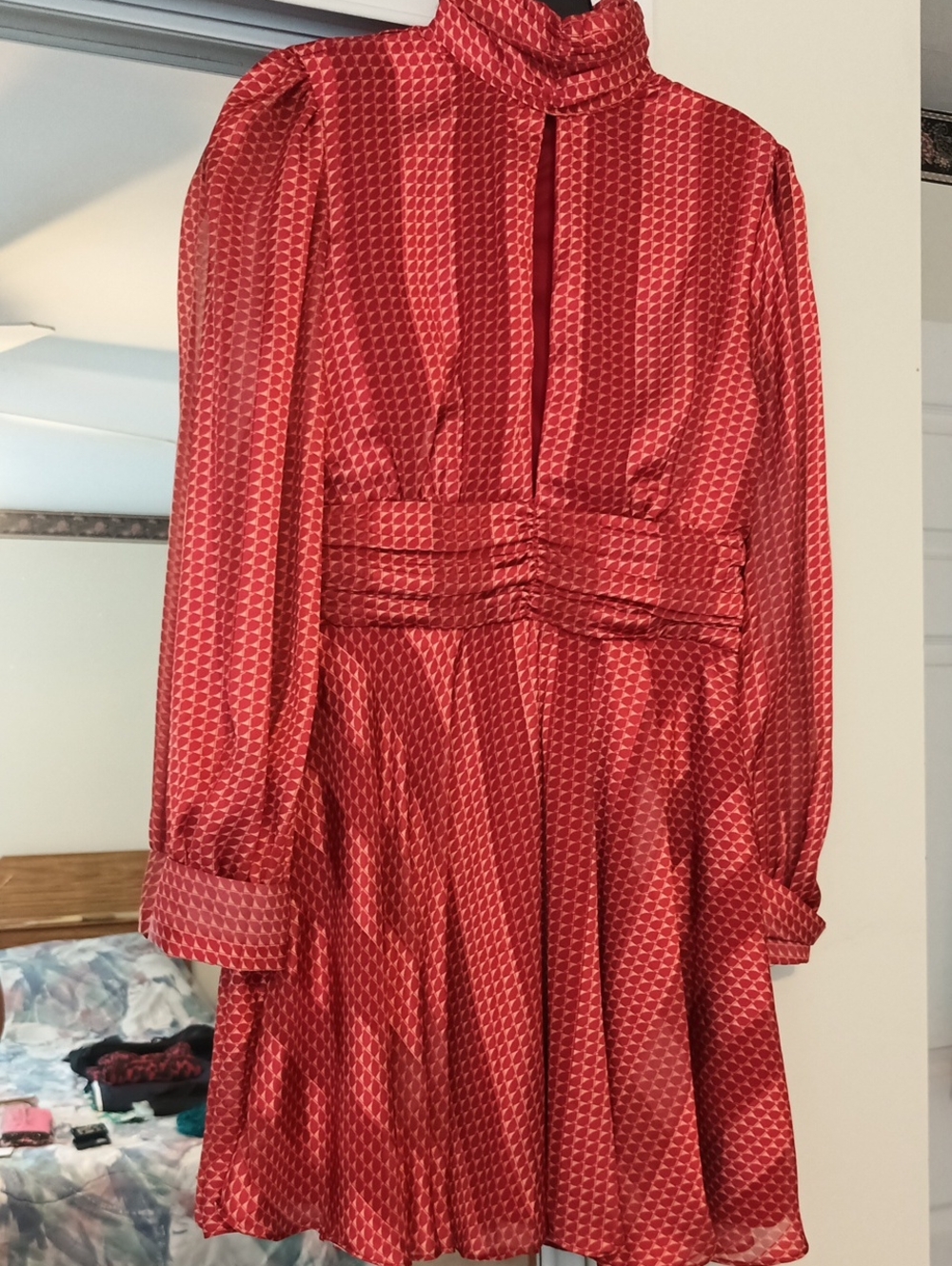 BNWT - Ina Red High-Neck Mini Dress with Pleated Waist